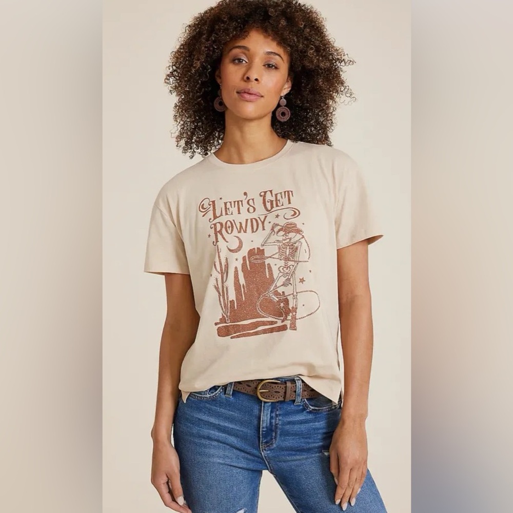 Maurices Lets Get Rowdy Oversized Fit Glitter Graphic Tee